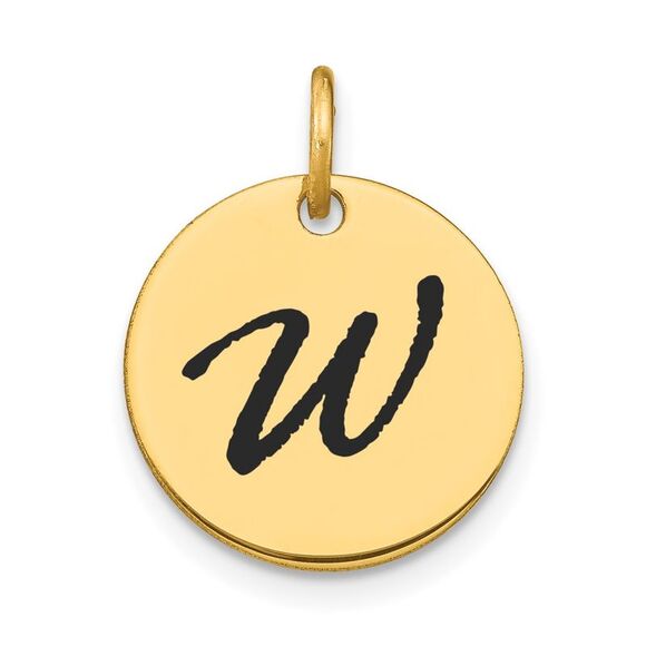 Kazi Luxury 14k Yellow Gold Polished Black Enamel Letter W Initial Disk Charm